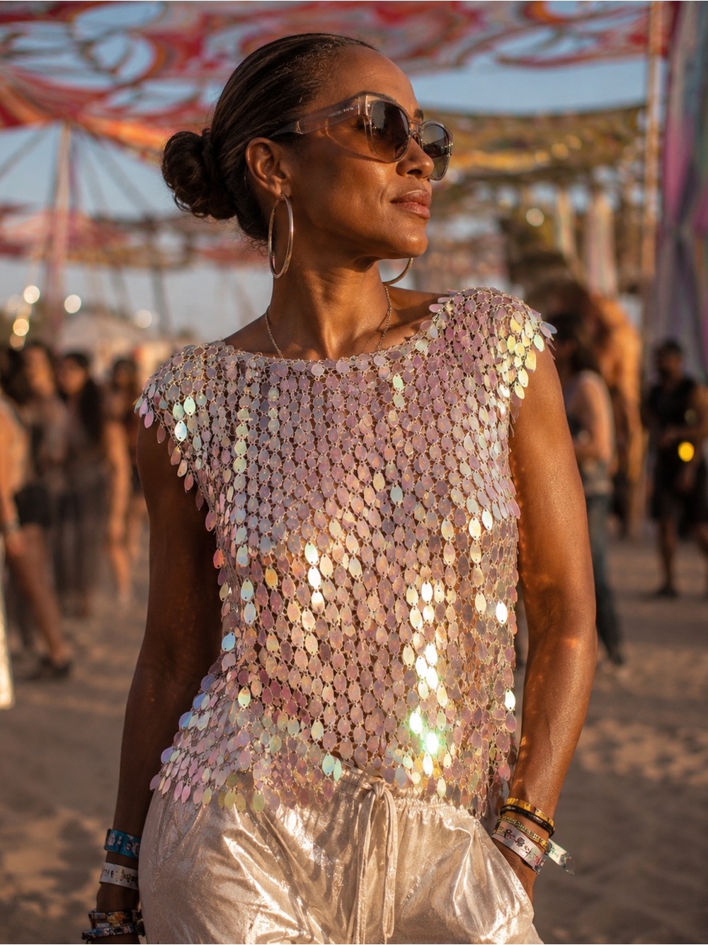 Vintage Y2K Iridescent Paillette Mesh Festival Blouse - Picture 6 of 16